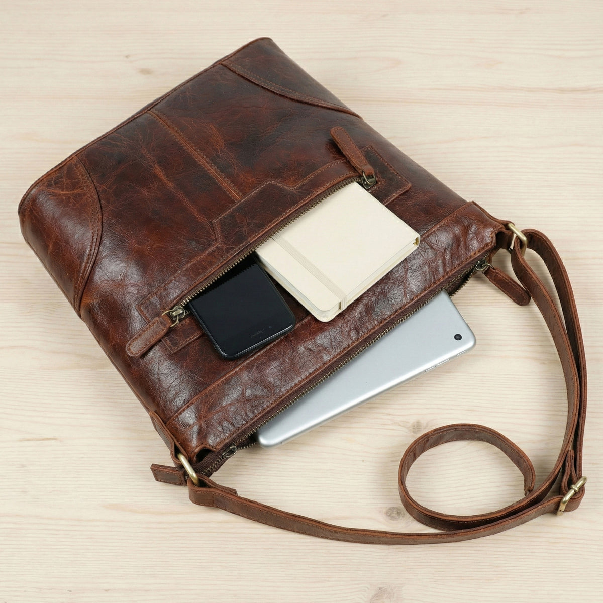 Aria Leather Zip Pocket Crossbody Bag